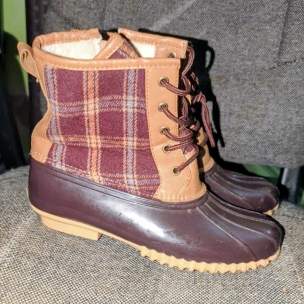 Women's Plaid Lace-Up Winter Boots